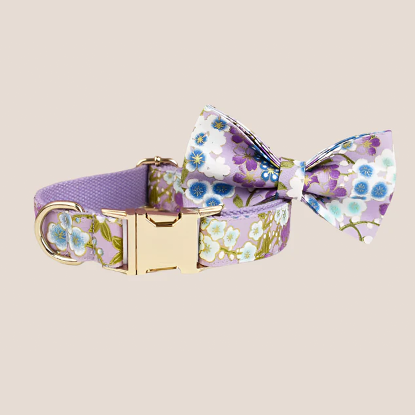 Personalized Pet ID Collar, Harness Leash & Accessories Set Purple Floral