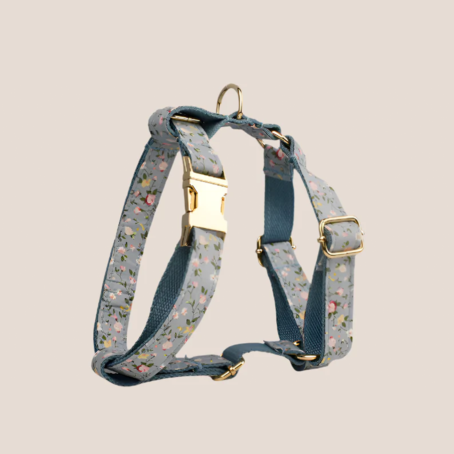 Personalized Pet ID Collar, Harness Leash & Accessories Set Blue Floral