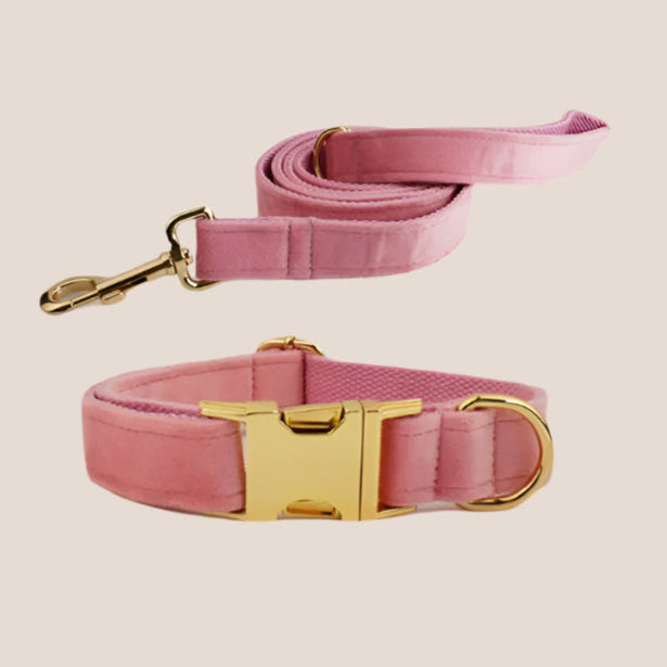 Baby Pink Velvet Engraved Pet Set