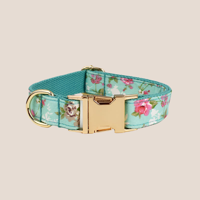 Personalized Pet ID Collar, Harness Leash & Accessories Set Mint Floral