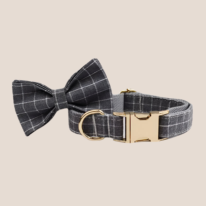 Personalized Pet ID Collar, Harness Leash & Accessories Set Grey Grid
