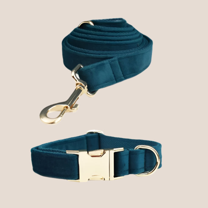 Ocean Blue Velvet Engraved Pet Set