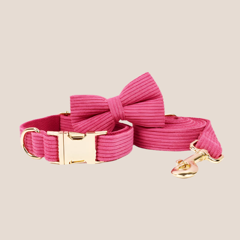 Dark Pink Corduroy Engraved Pet Set