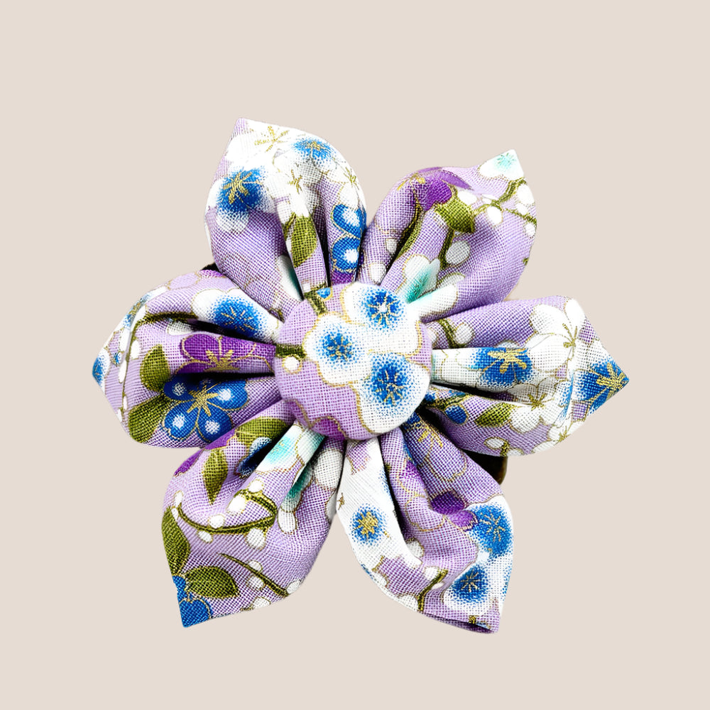 Personalized Pet ID Collar, Harness Leash & Accessories Set Purple Floral