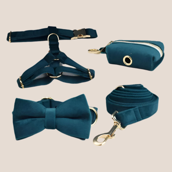 Ocean Blue Velvet Engraved Pet Set