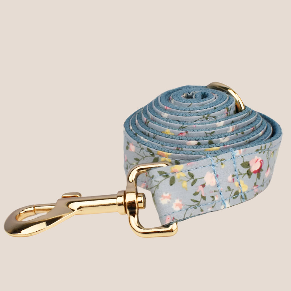 Personalized Pet ID Collar, Harness Leash & Accessories Set Blue Floral