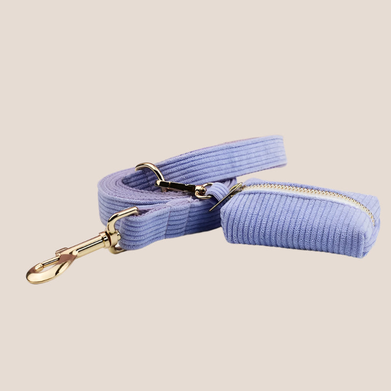 Personalized Pet ID Collar, Harness Leash & Accessories Set Purple Corduroy