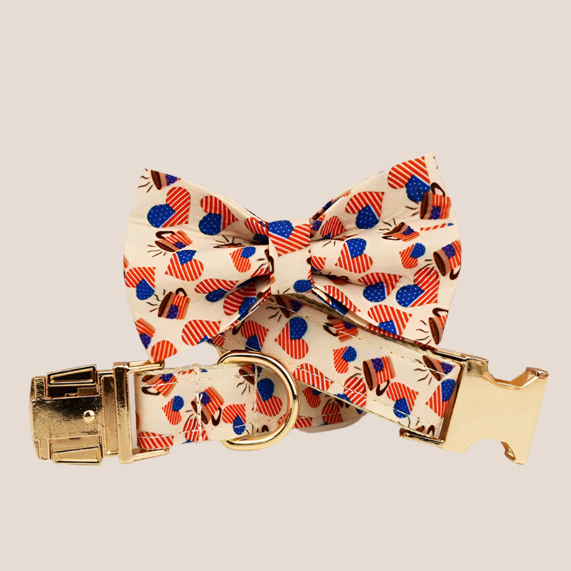 Personalized Pet ID Collar, Harness Leash & Accessories Set USA Flag