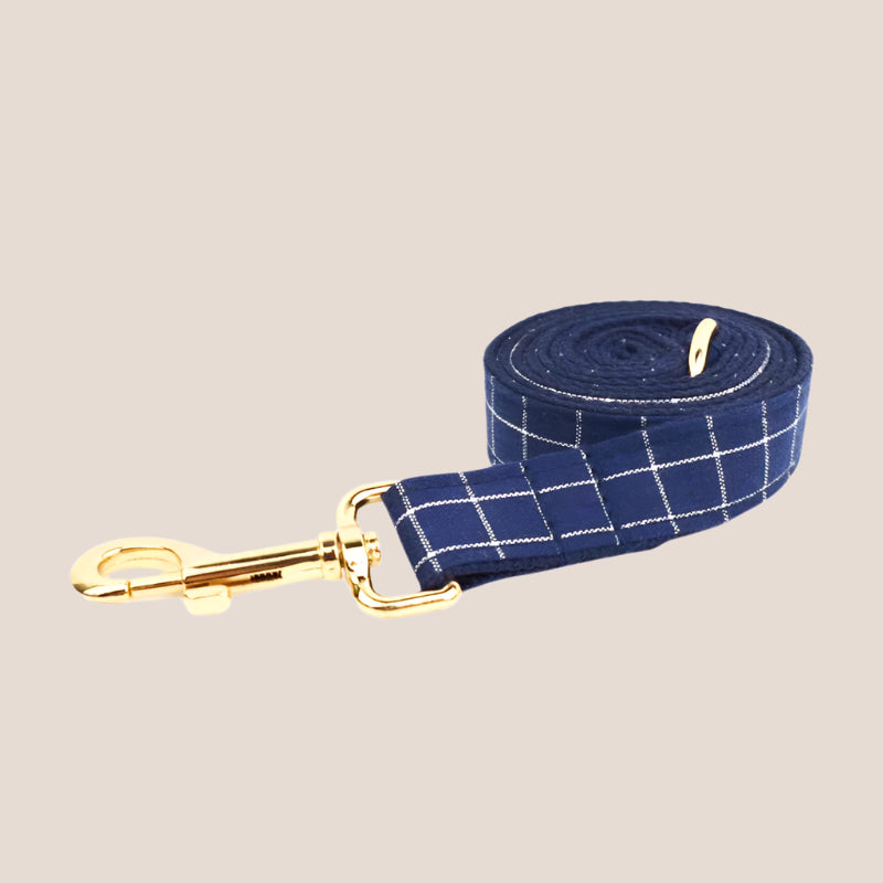 Personalized Pet ID Collar, Harness Leash & Accessories Set Blue Grid