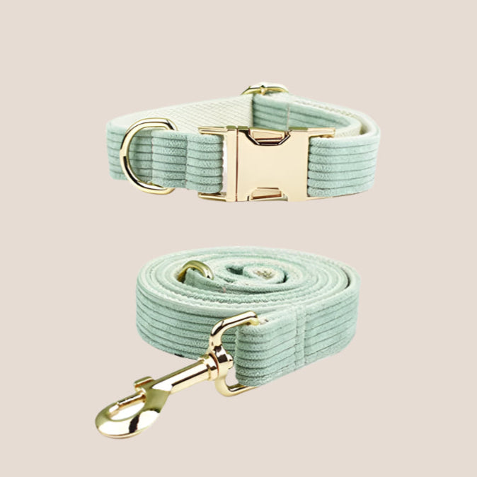 Green Corduroy Engraved Pet Set