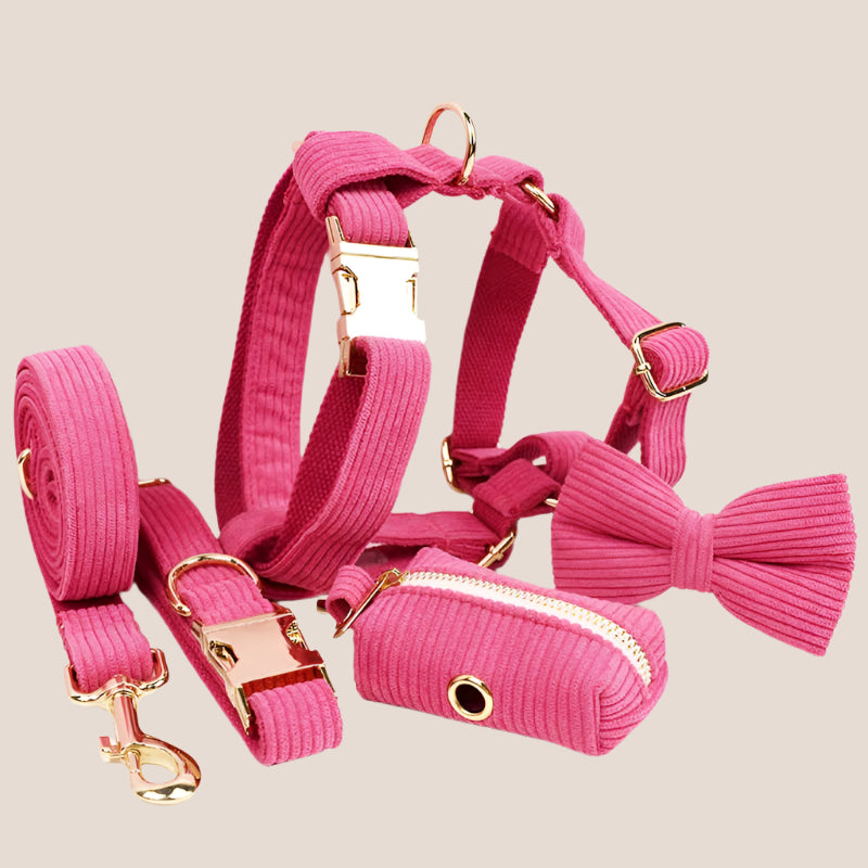 Dark Pink Corduroy Engraved Pet Set
