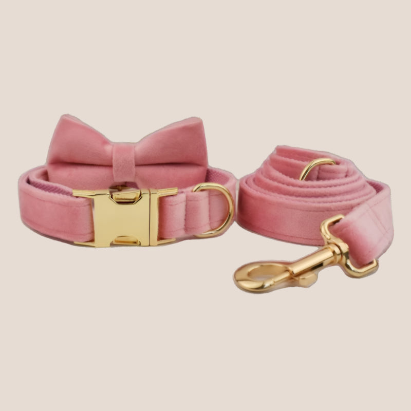 Baby Pink Velvet Engraved Pet Set