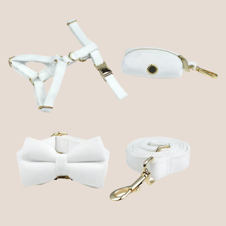 White Velvet Engraved Pet Set