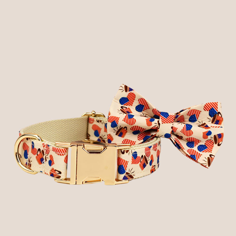 Personalized Pet ID Collar, Harness Leash & Accessories Set USA Flag
