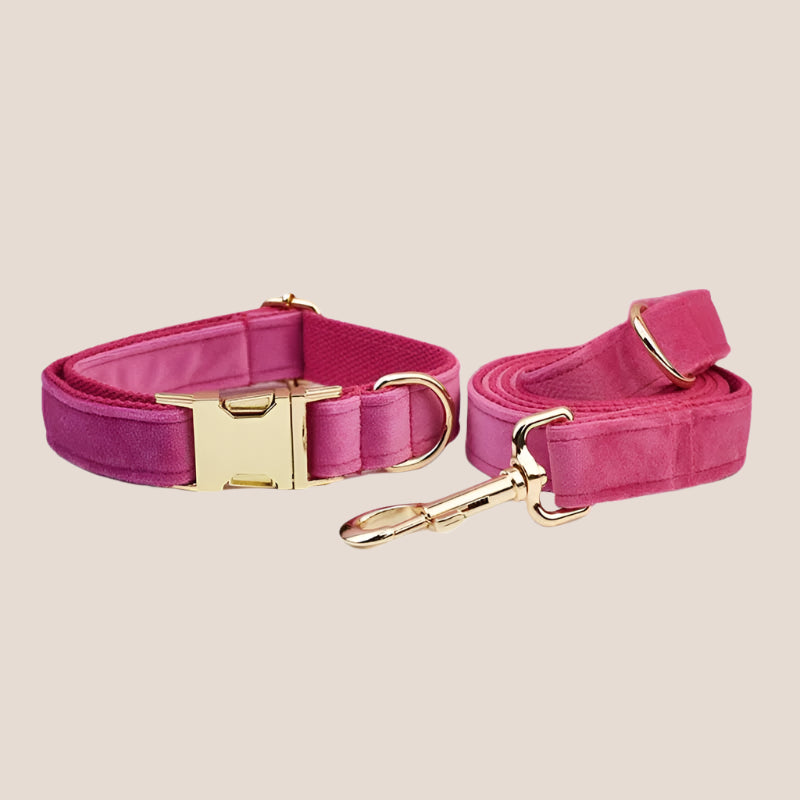 Dark Pink Velvet Engraved Pet Set