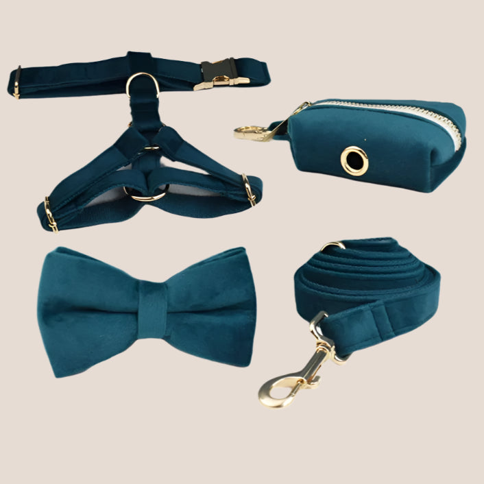 Ocean Blue Velvet Engraved Pet Set