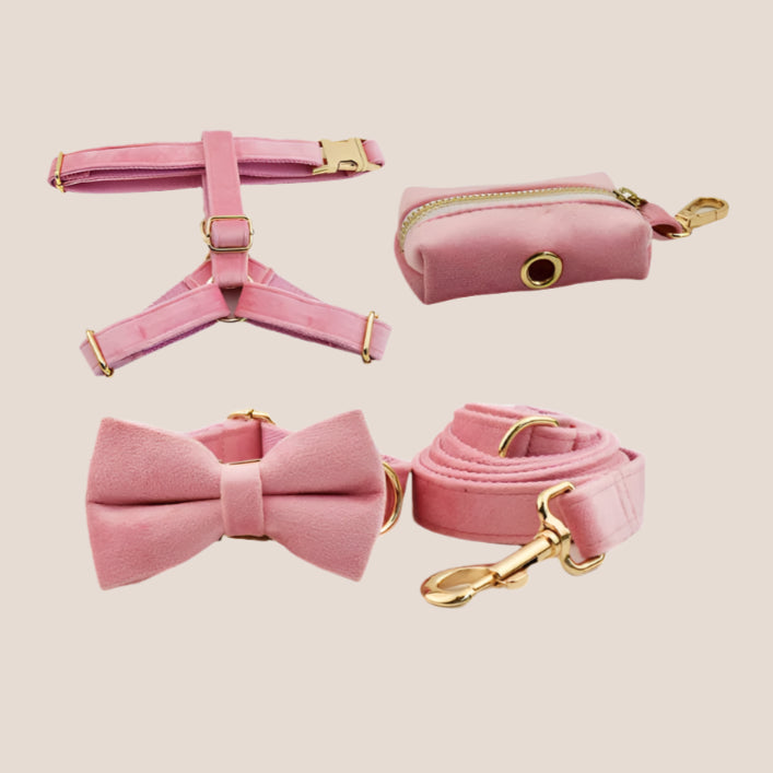 Baby Pink Velvet Engraved Pet Set