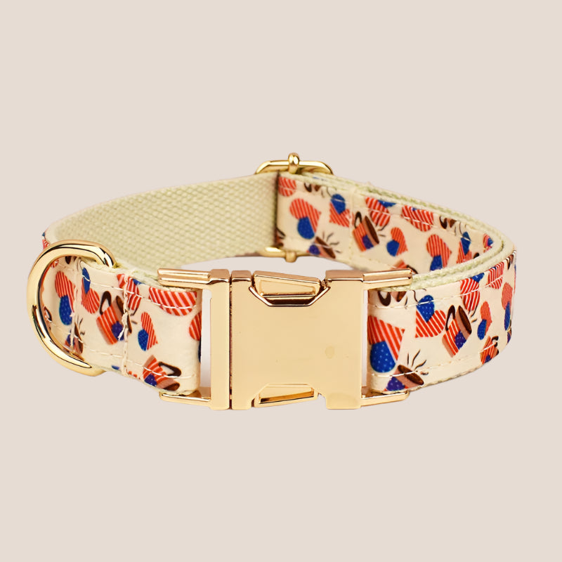 Personalized Pet ID Collar, Harness Leash & Accessories Set USA Flag