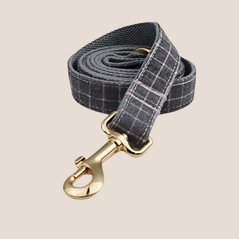 Personalized Pet ID Collar, Harness Leash & Accessories Set Grey Grid