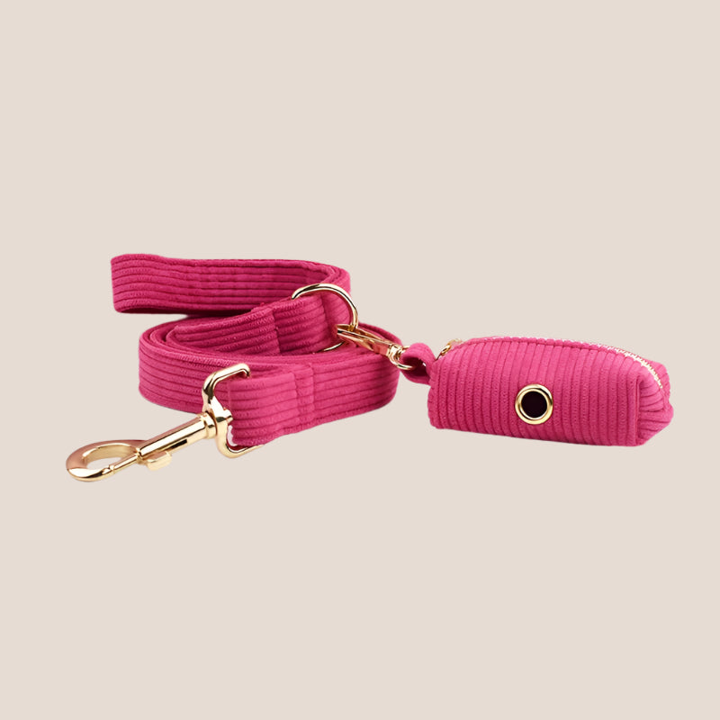 Dark Pink Corduroy Engraved Pet Set