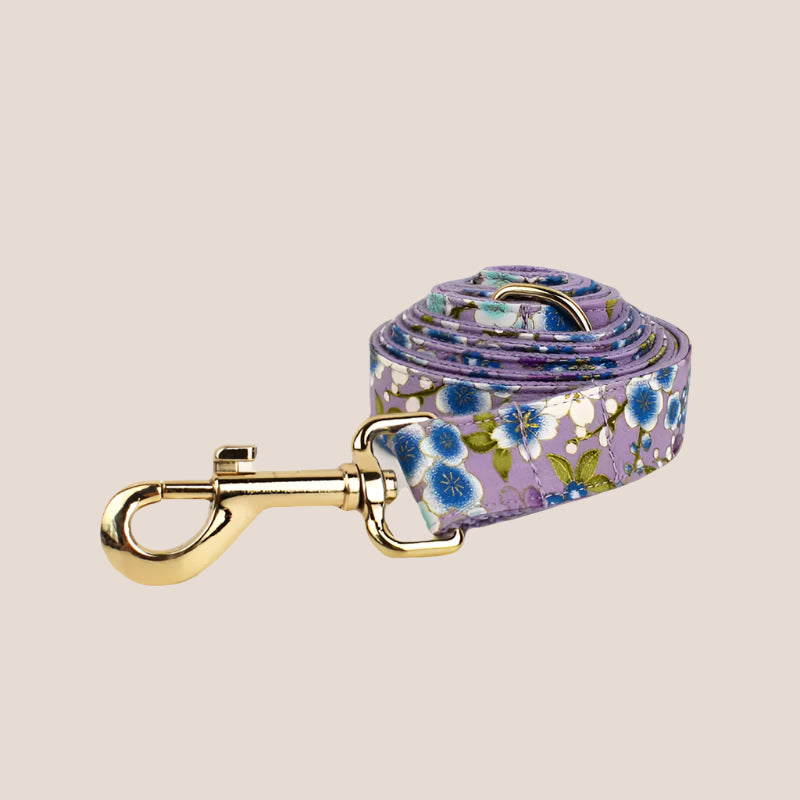 Personalized Pet ID Collar, Harness Leash & Accessories Set Purple Floral