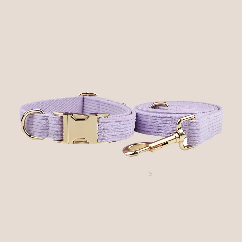 Personalized Pet ID Collar, Harness Leash & Accessories Set Lilac Corduroy