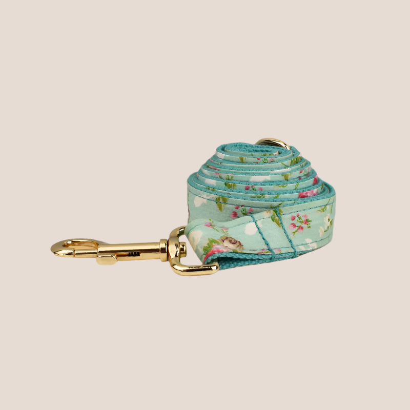 Personalized Pet ID Collar, Harness Leash & Accessories Set Mint Floral