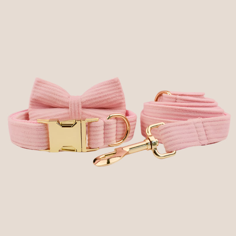 Personalized Pet ID Collar, Harness Leash & Accessories Set - Pink Corduroy