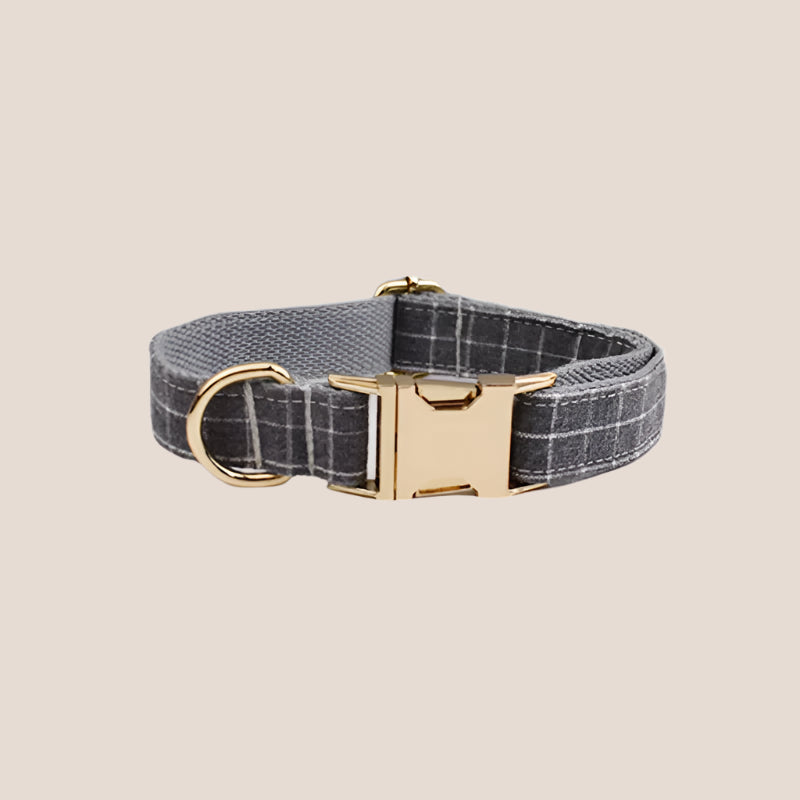 Personalized Pet ID Collar, Harness Leash & Accessories Set Grey Grid