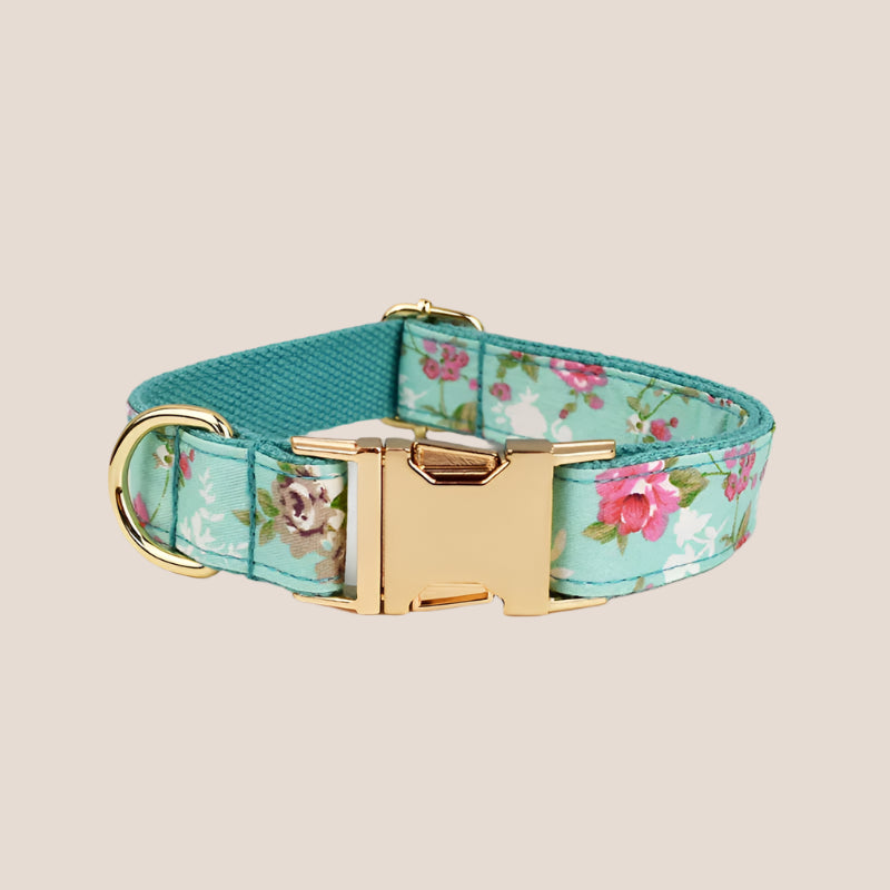 Personalized Pet ID Collar, Harness Leash & Accessories Set Mint Floral
