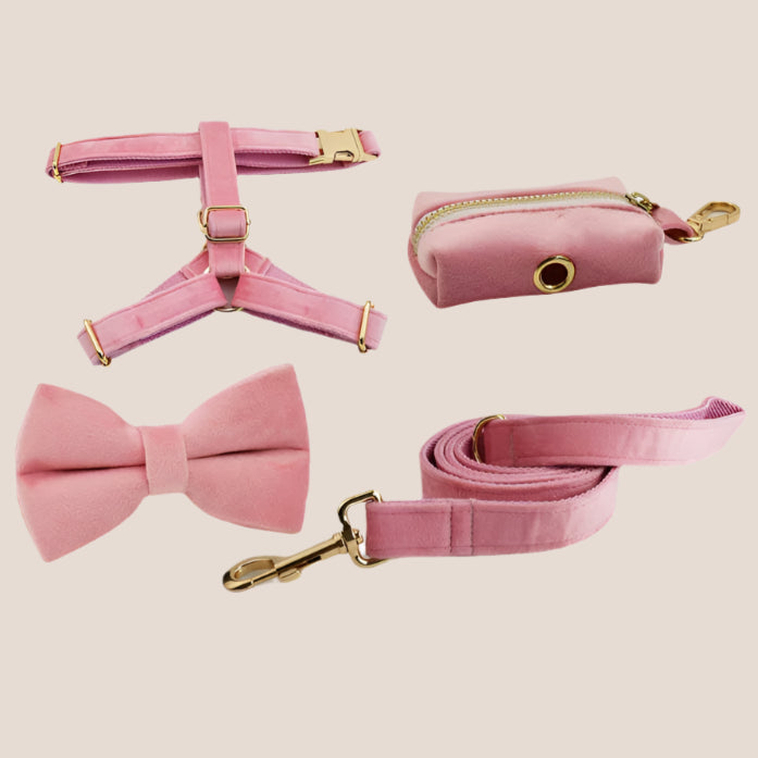 Baby Pink Velvet Engraved Pet Set