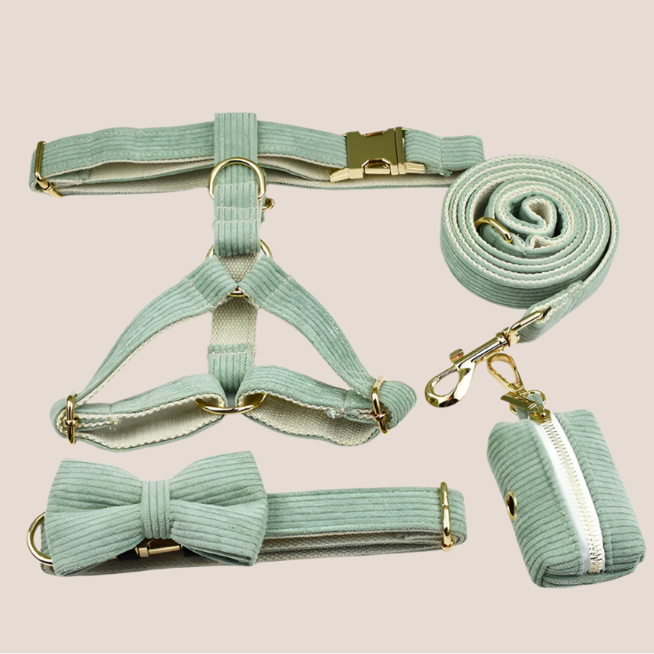Green Corduroy Engraved Pet Set