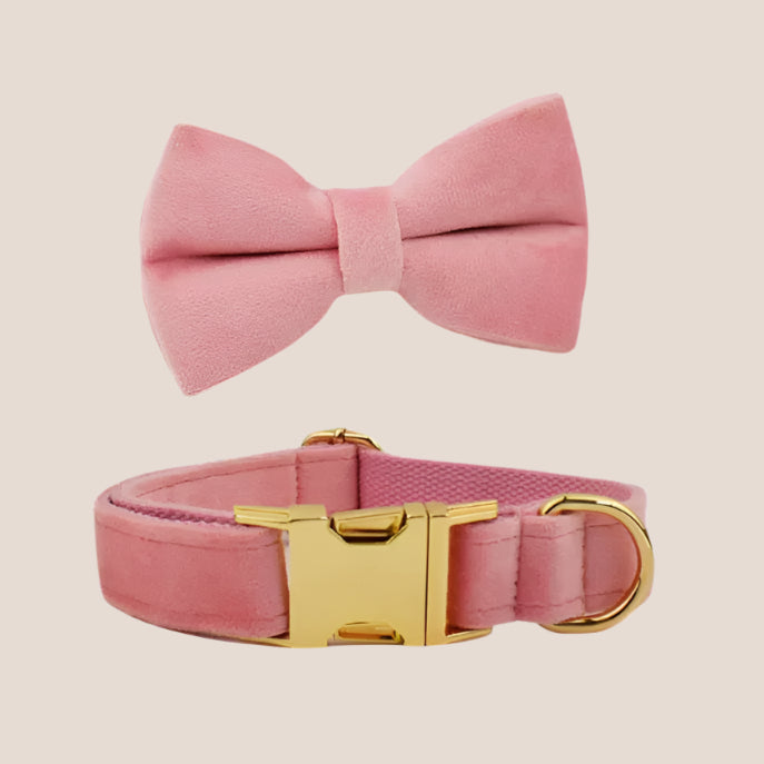 Baby Pink Velvet Engraved Pet Set