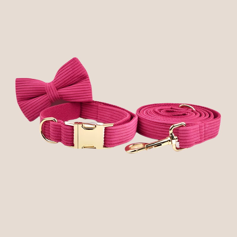 Dark Pink Corduroy Engraved Pet Set