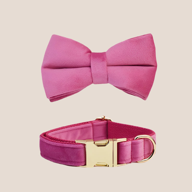Dark Pink Velvet Engraved Pet Set