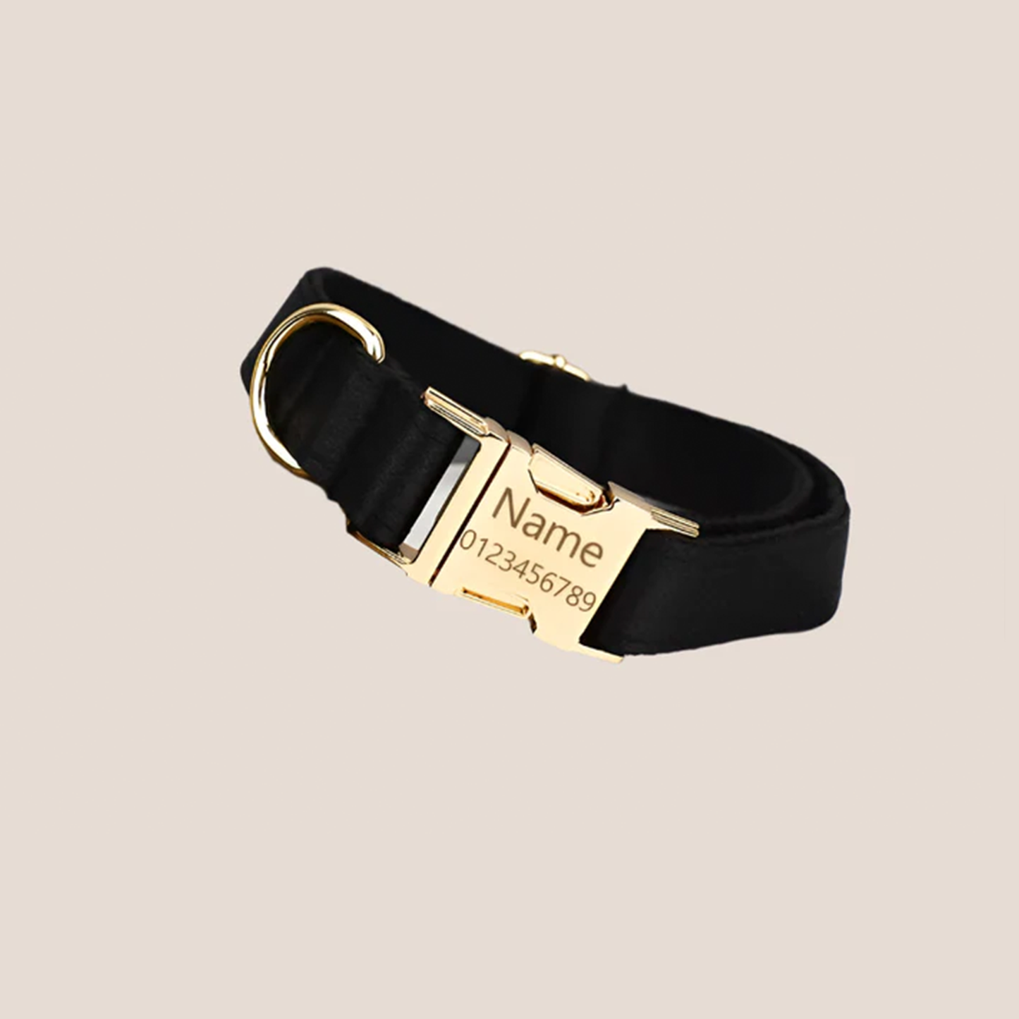 Personalized Pet ID Collar, Harness Leash & Accessories Set Black Satin