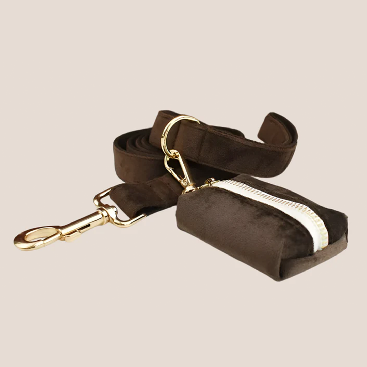 Personalized Pet ID Collar, Harness Leash & Accessories Set Brown Velvet