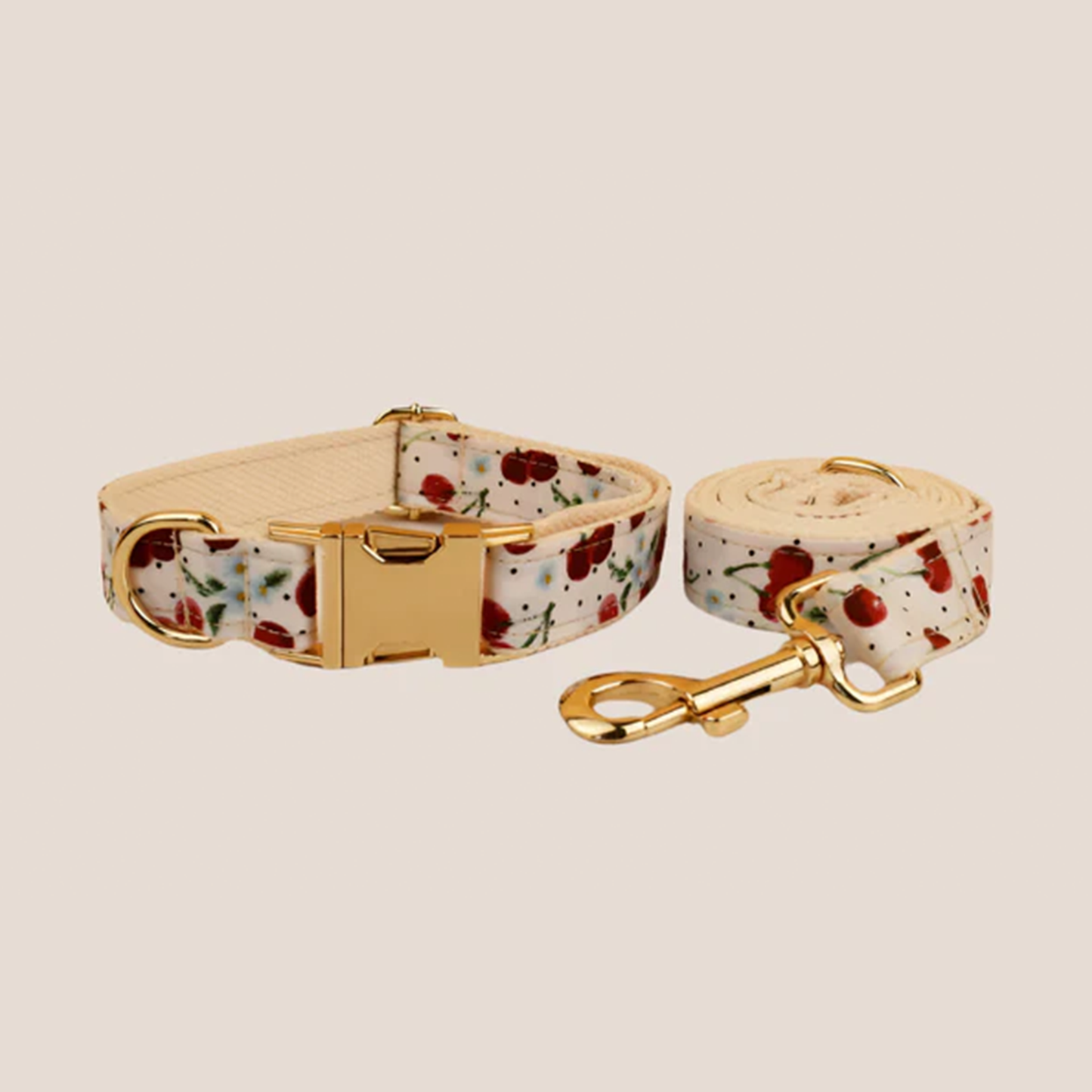 Personalized Pet ID Collar, Harness Leash & Accessories Set Cherry