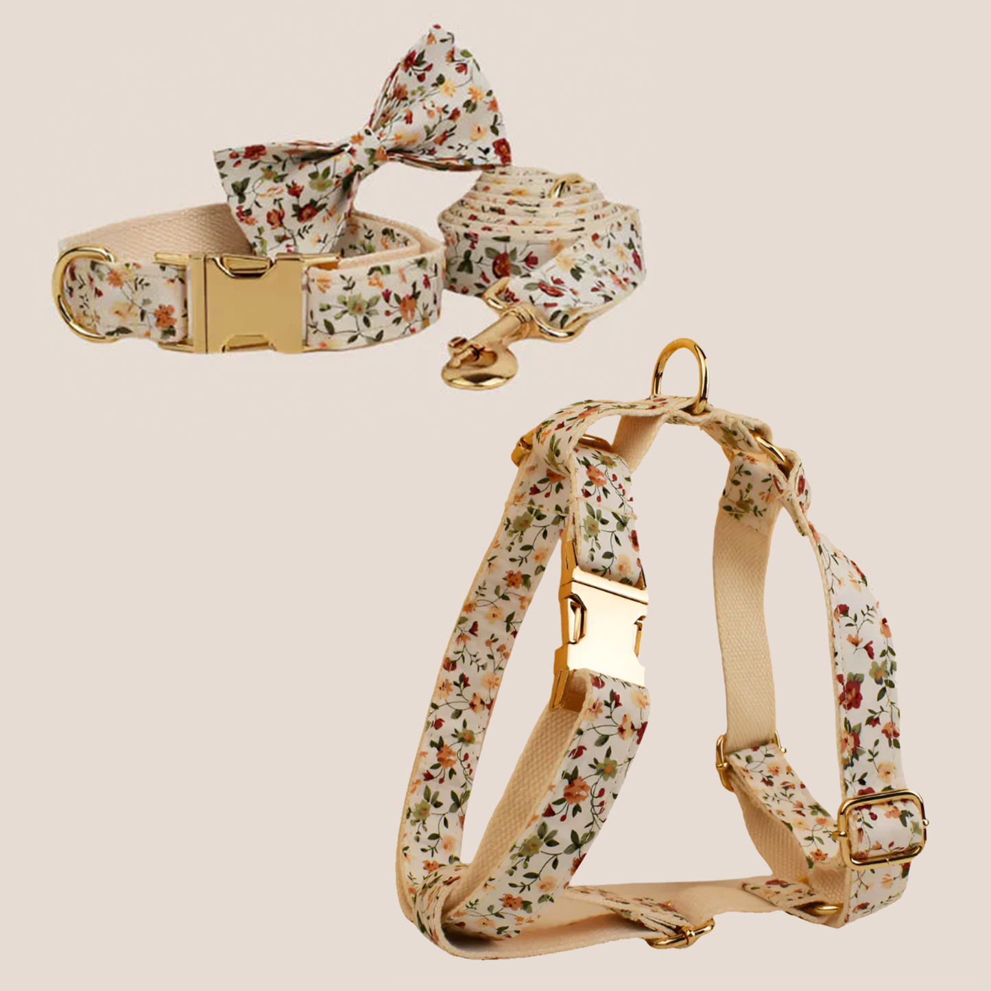 Beige Floral Engraved Pet Set