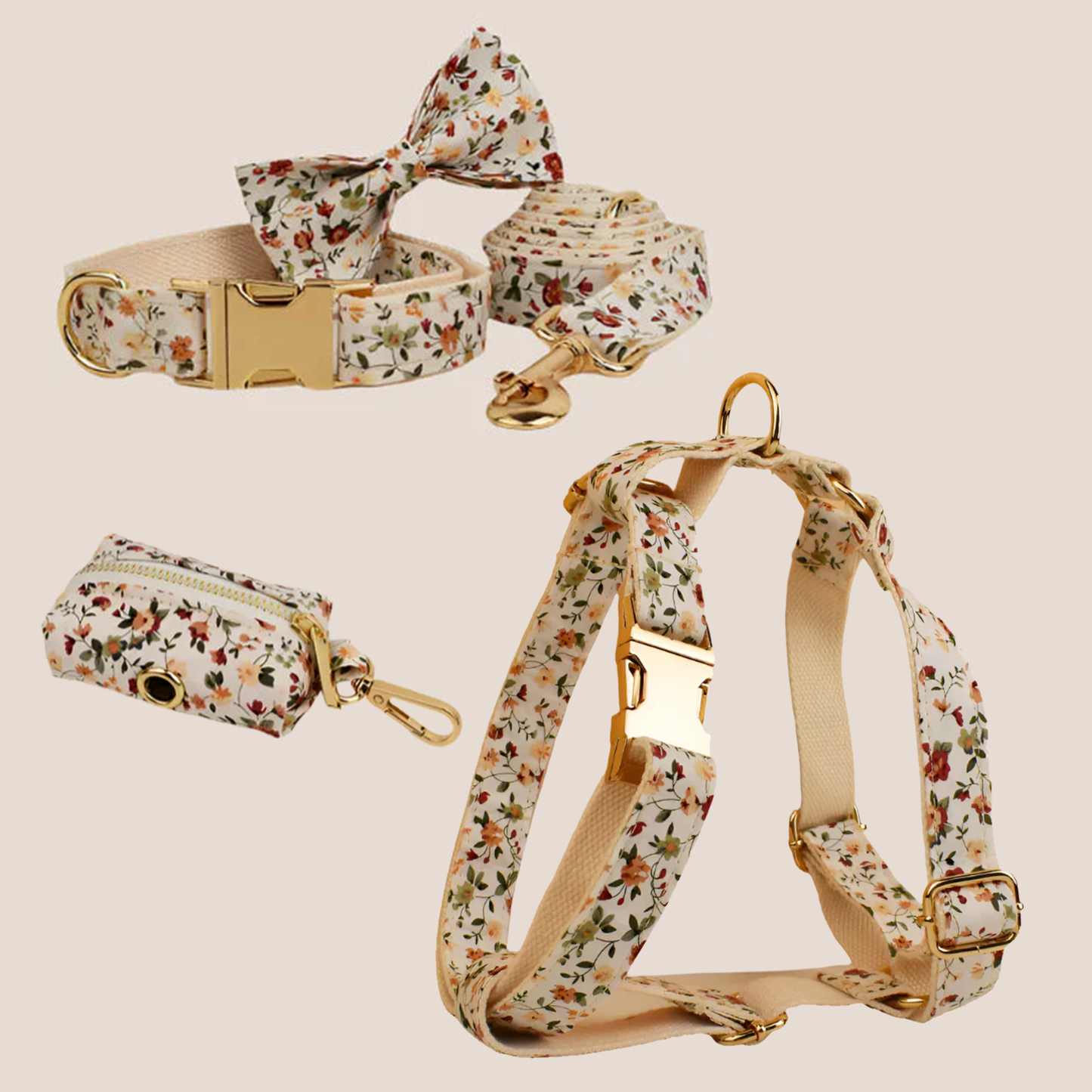 Beige Floral Engraved Pet Set