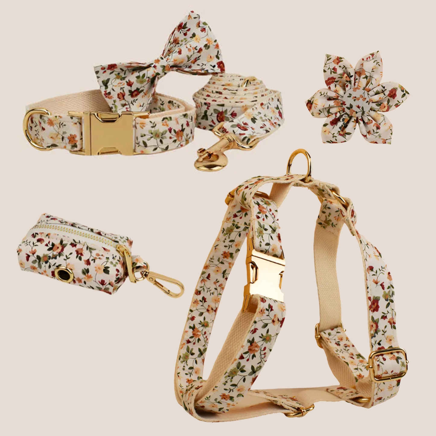 Beige Floral Engraved Pet Set