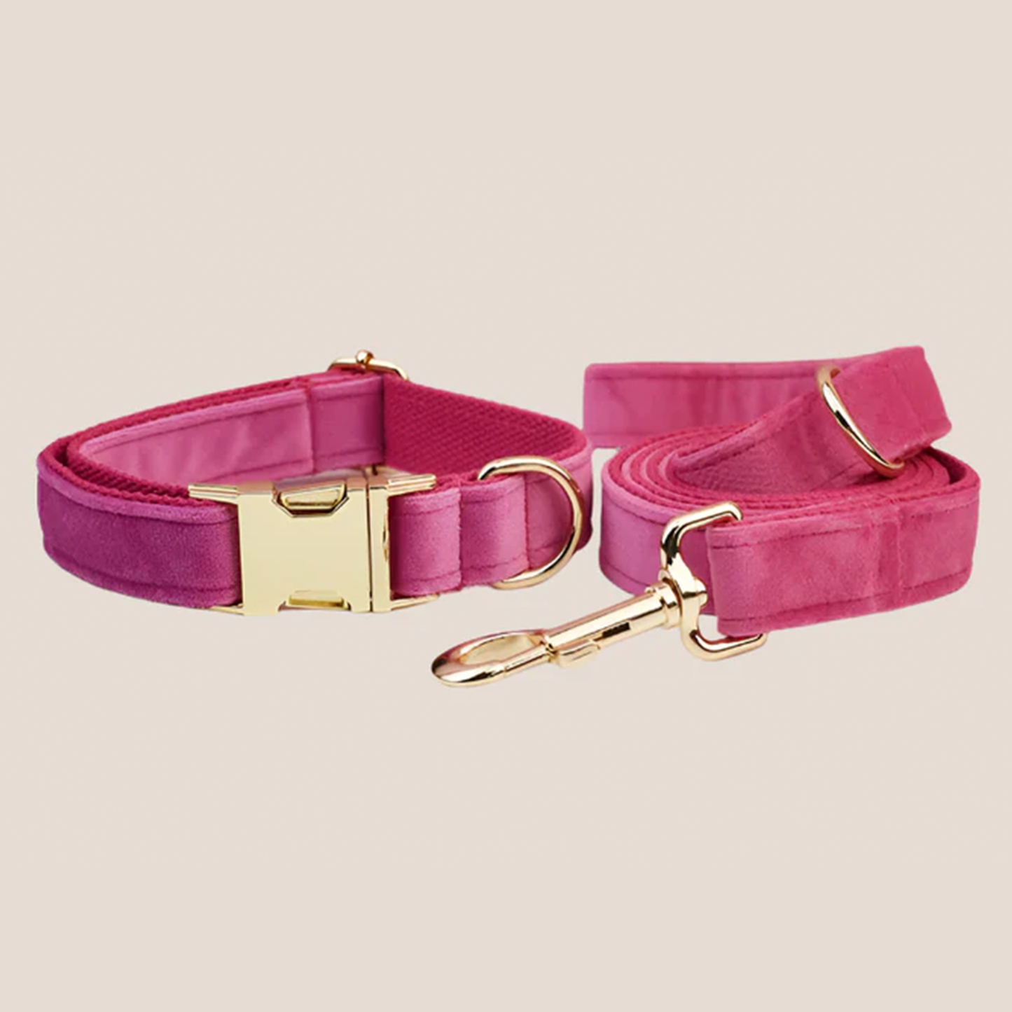 Dark Pink Velvet Engraved Pet Set