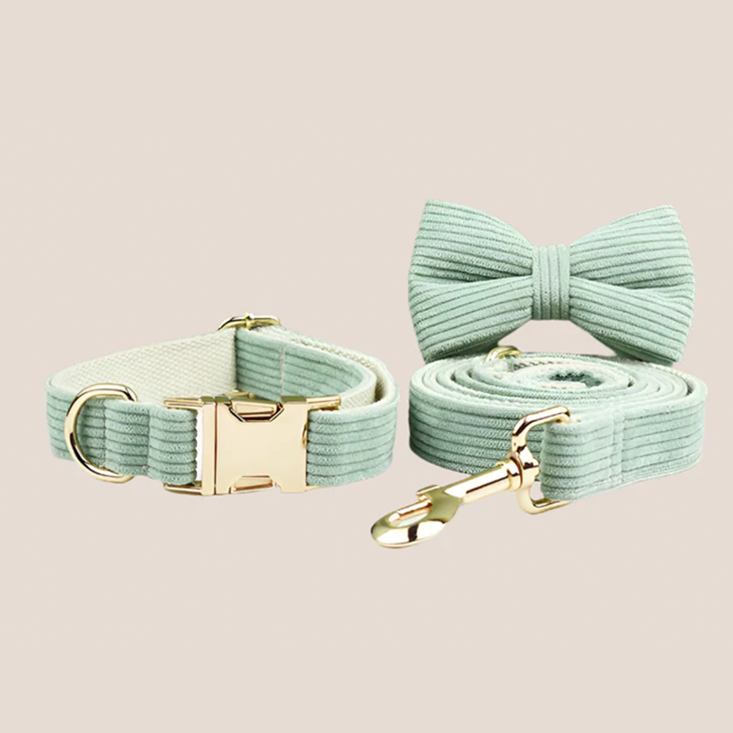 Green Corduroy Engraved Pet Set