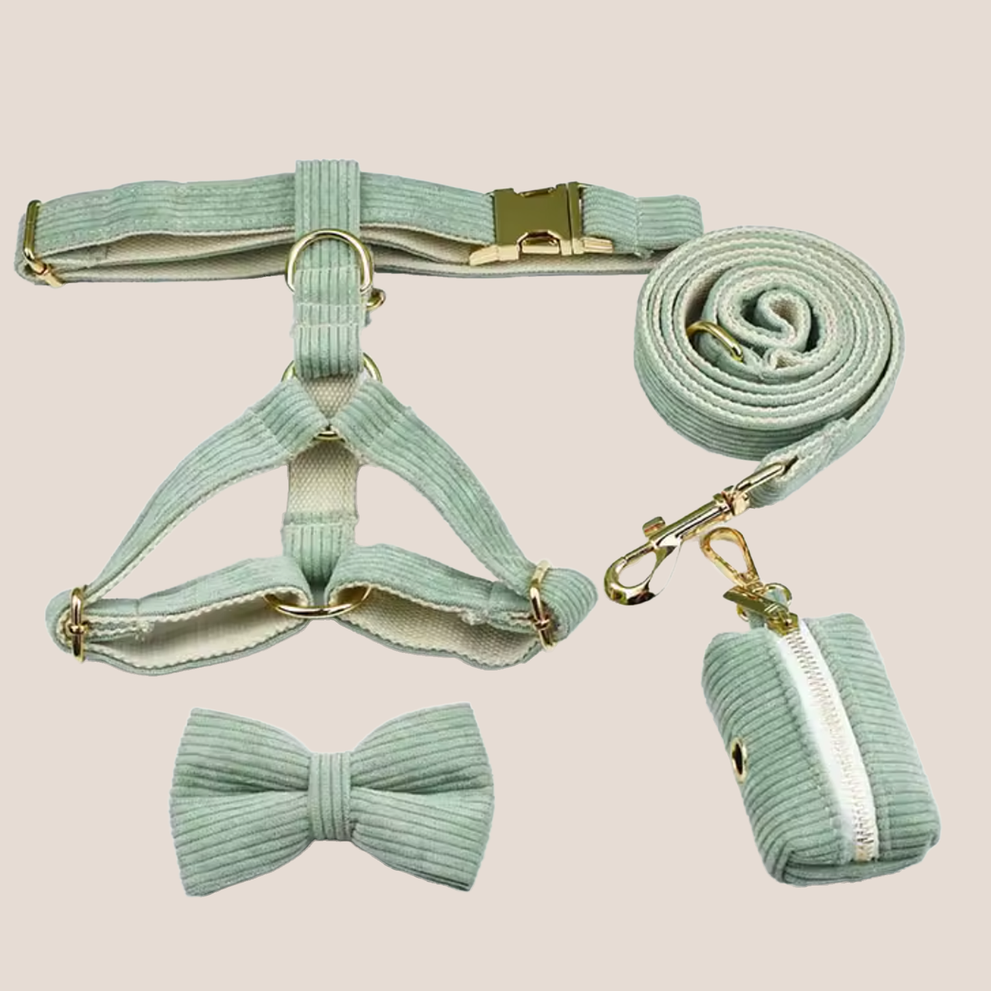 Green Corduroy Engraved Pet Set