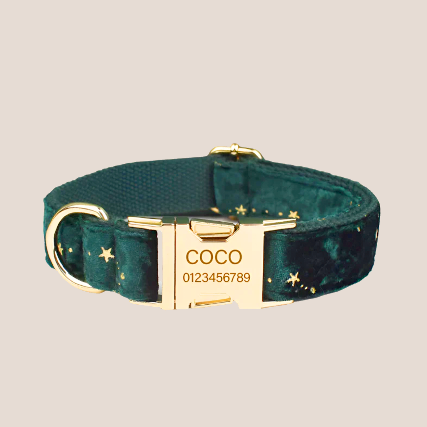 Dark Green & Gold Stars Velvet Engraved Pet Set