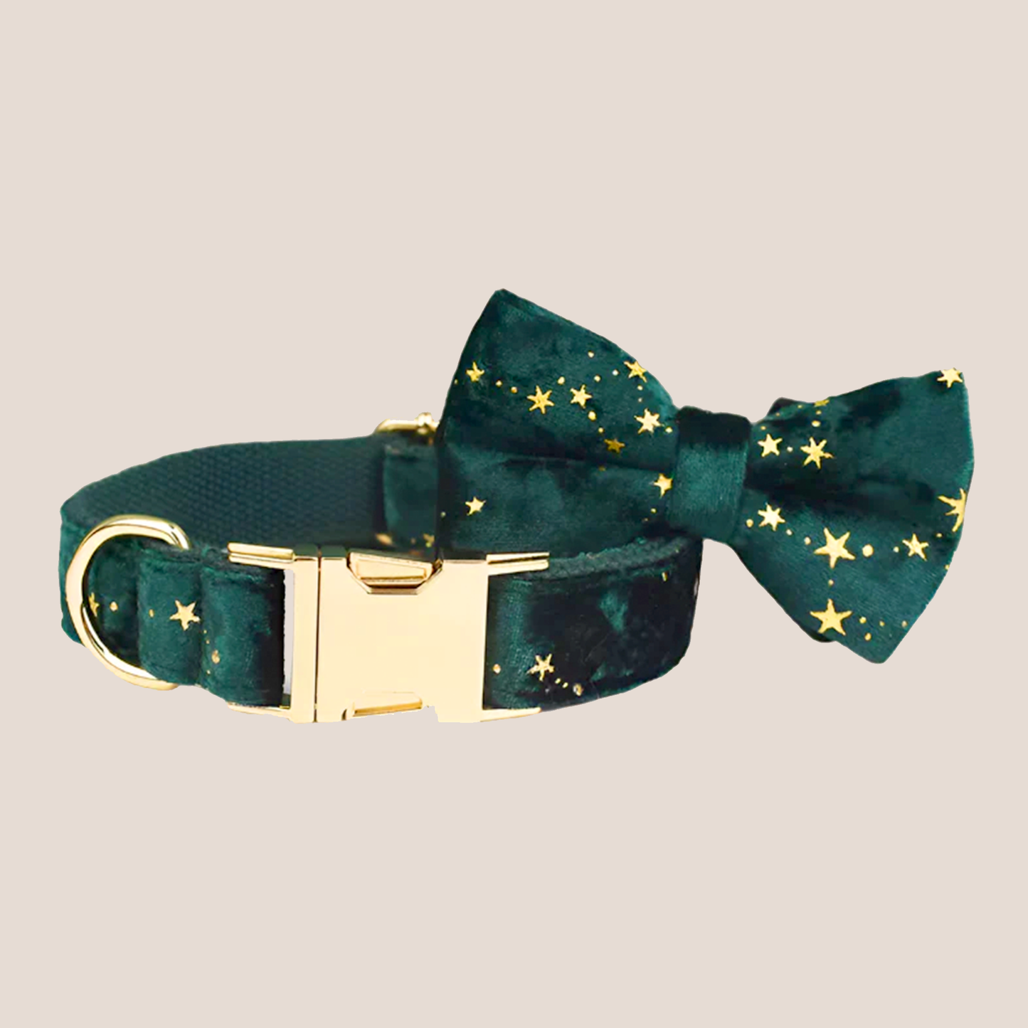 Dark Green & Gold Stars Velvet Engraved Pet Set