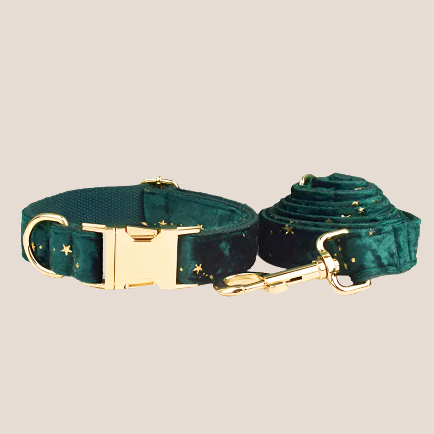 Dark Green & Gold Stars Velvet Engraved Pet Set