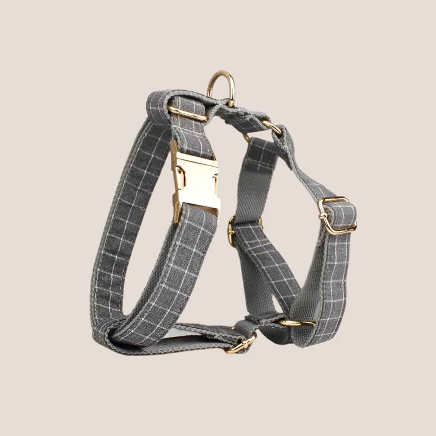Personalized Pet ID Collar, Harness Leash & Accessories Set Grey Grid