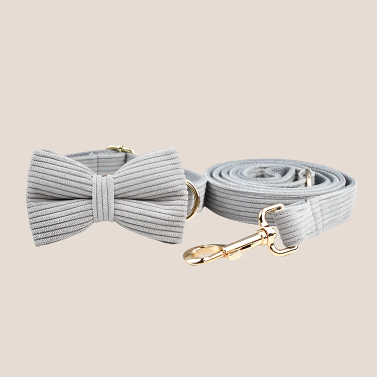 Personalized Pet ID Collar, Harness Leash & Accessories Set Grey Corduroy