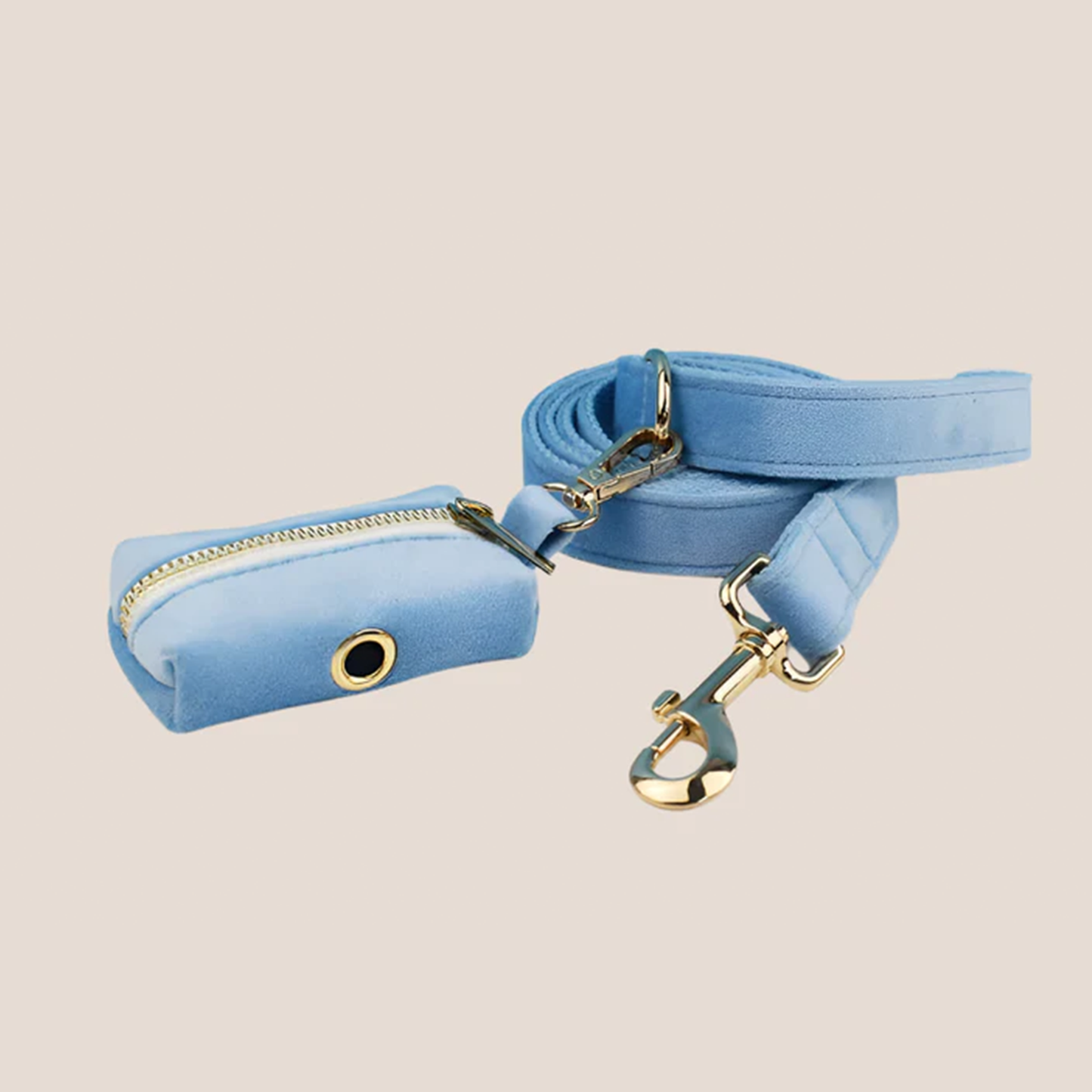 Personalized Pet ID Collar, Harness Leash & Accessories Set Light Blue Velvet